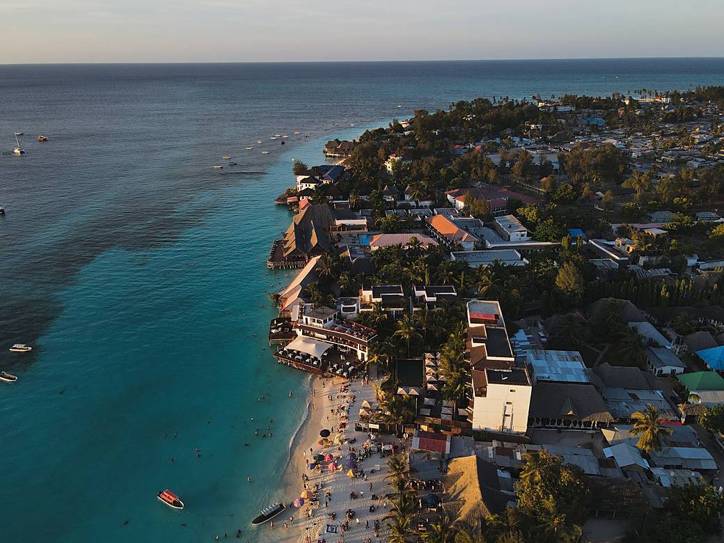 Zanzibar beach road at sunset